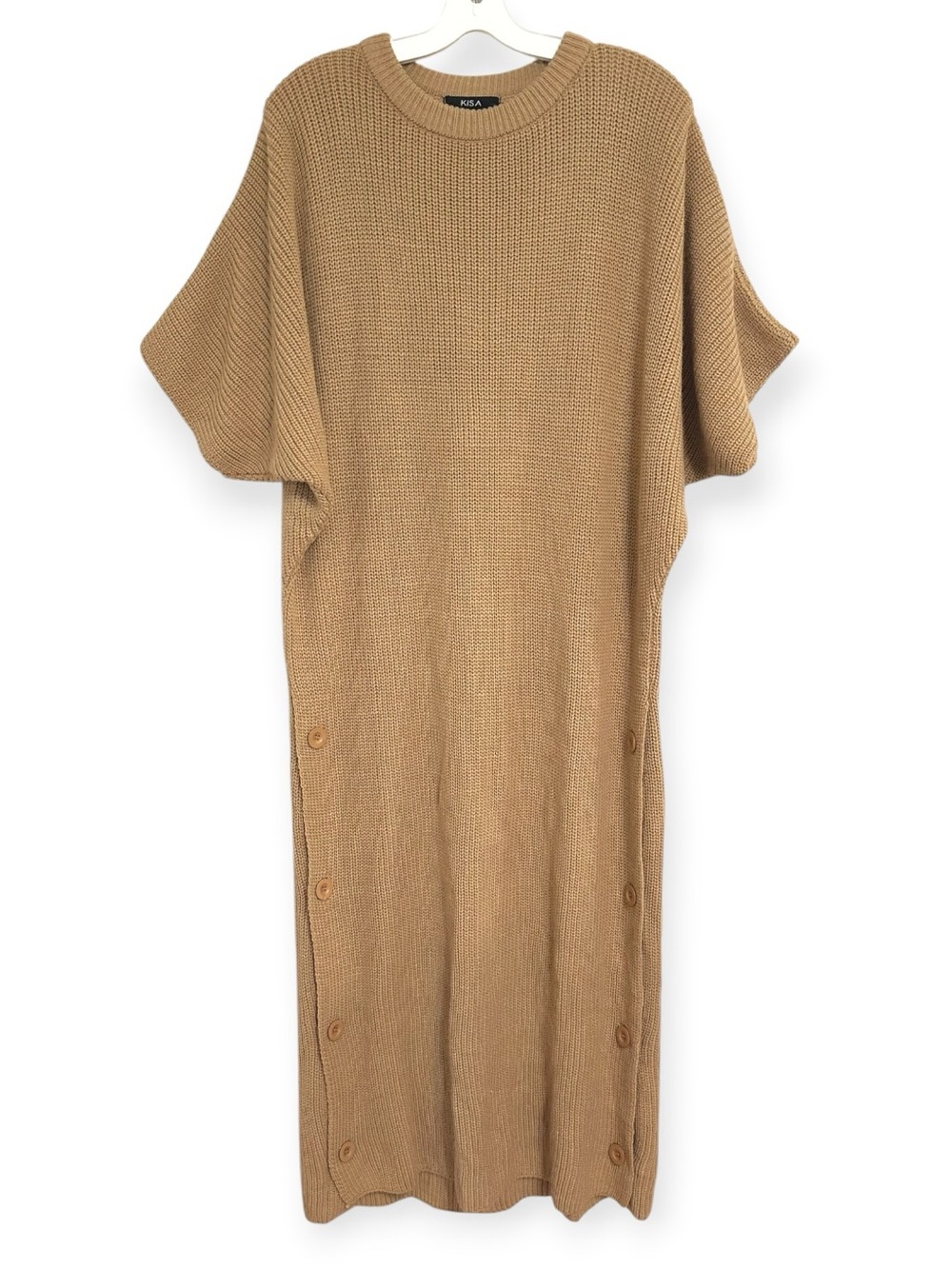 KISA Camel Knit Sweater Dress Maxi Wool Slit L - Picture 3 of 10